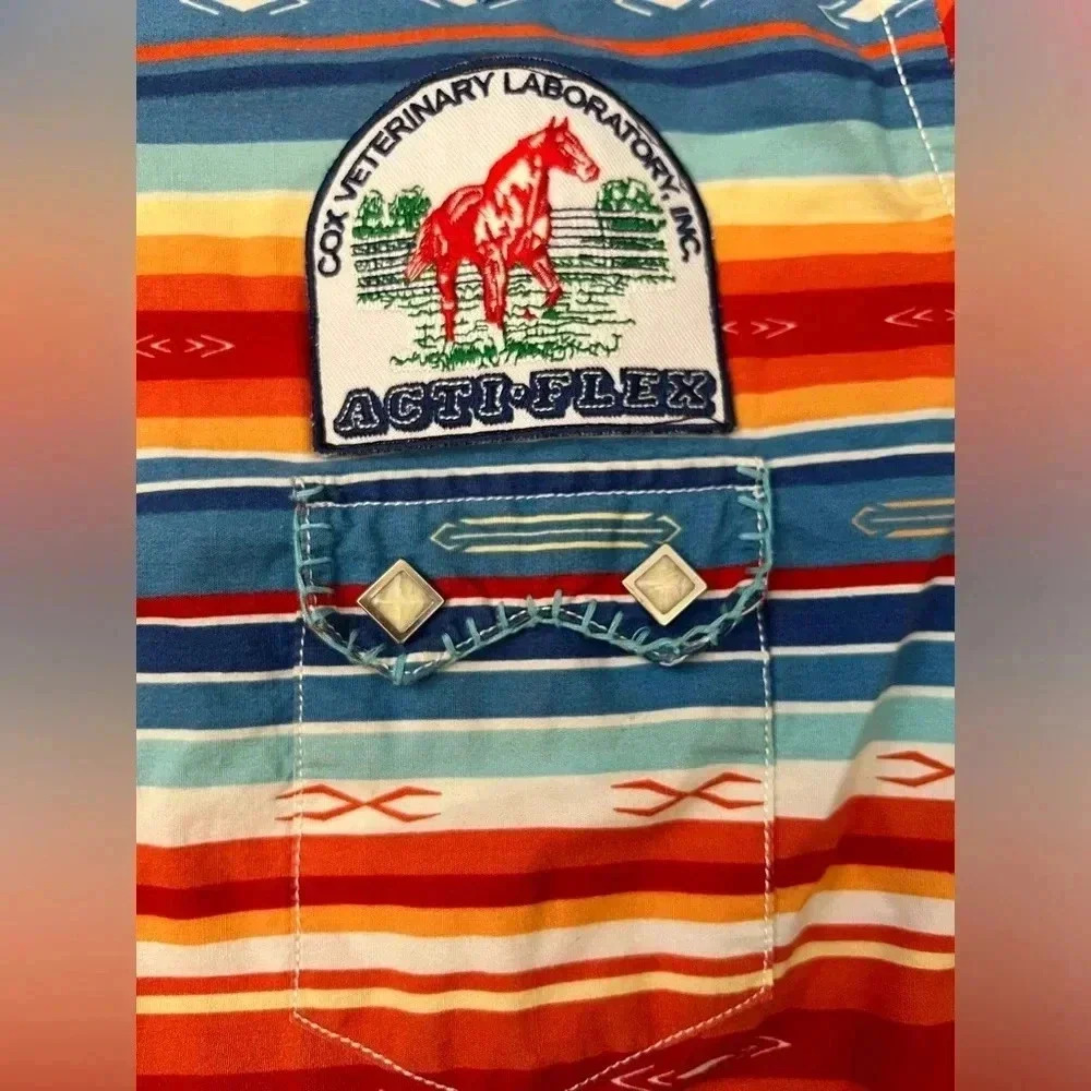 Panhandle Rough Stock Texas Striped Country Cowgirl Button Up Long Sleeve Sz L - Picture 7 of 14